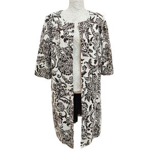 Eliza J Linen Cotton Open Front Long Jacket Lined Paisley Print Plus Size 14